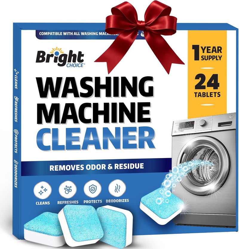 Bright Choice أقراص تنظيف غسالة الملابس 24 عبوة - أقراص تنظيف عميق للغسالات الأمامية والعلوية، تعمل مع غسالات HE، تزيل الرواسب، الروائح وشعر الحيوانات الأليفة - إمداد لمدة 12 شهرًا من منظفات الغسالات - Image 1